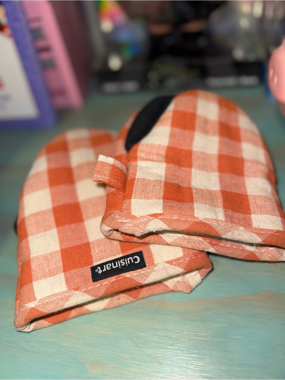Cuisinart Orange Gingham Oven Mitt Pair